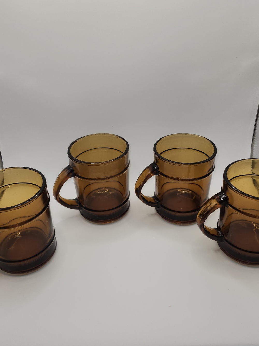Vtg Anchor Hocking Fire King Amber Glass Barrel Coffee Mug Cup Set of 4 MCM USA